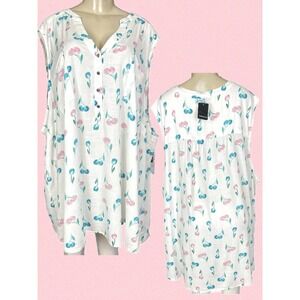 Torrid +6X White All Over Cherry Print Harper Sleeveless Tunic Blouse Split Neck